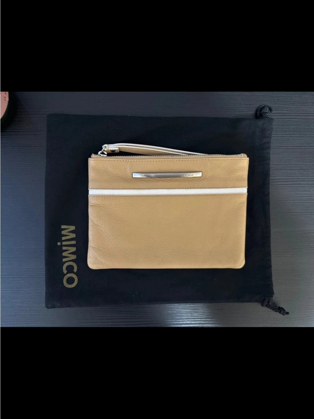 Mimco Tan Leather Wristlet with White Trim